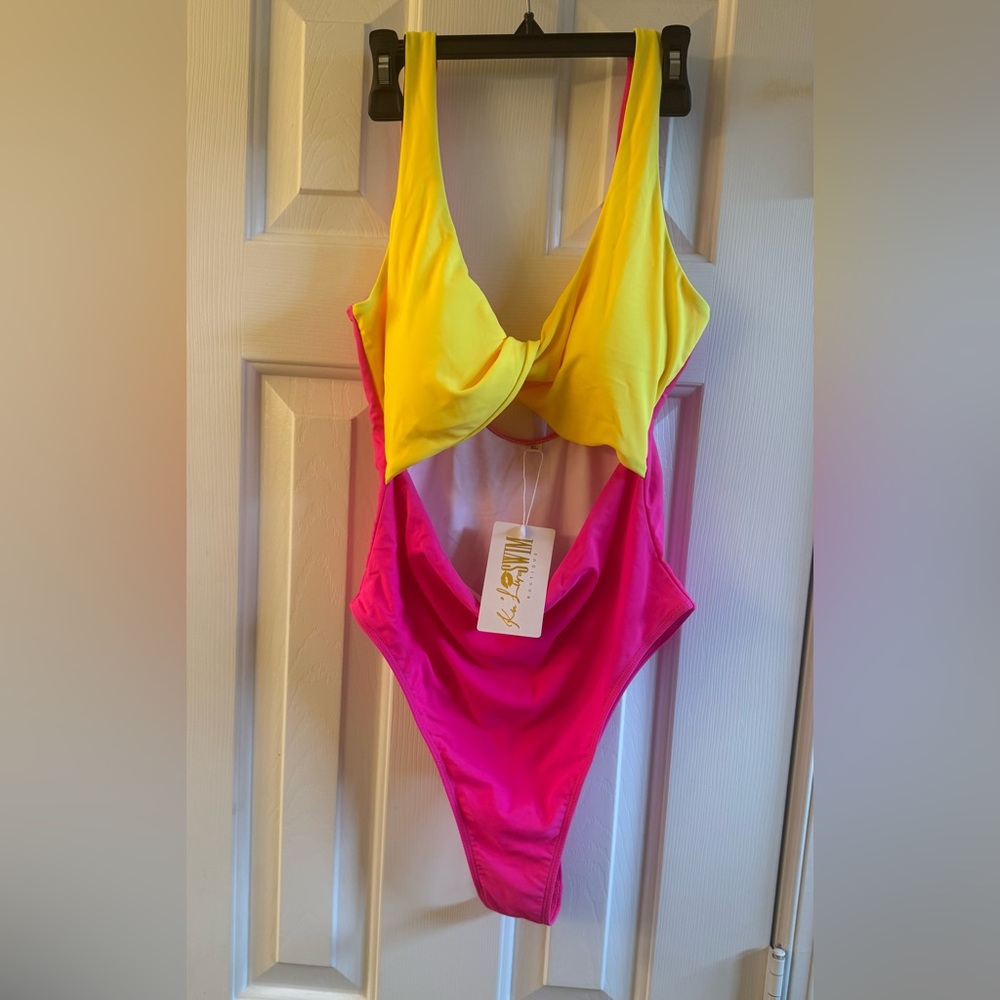 Yellow and Pink One-Piece Swimsuit